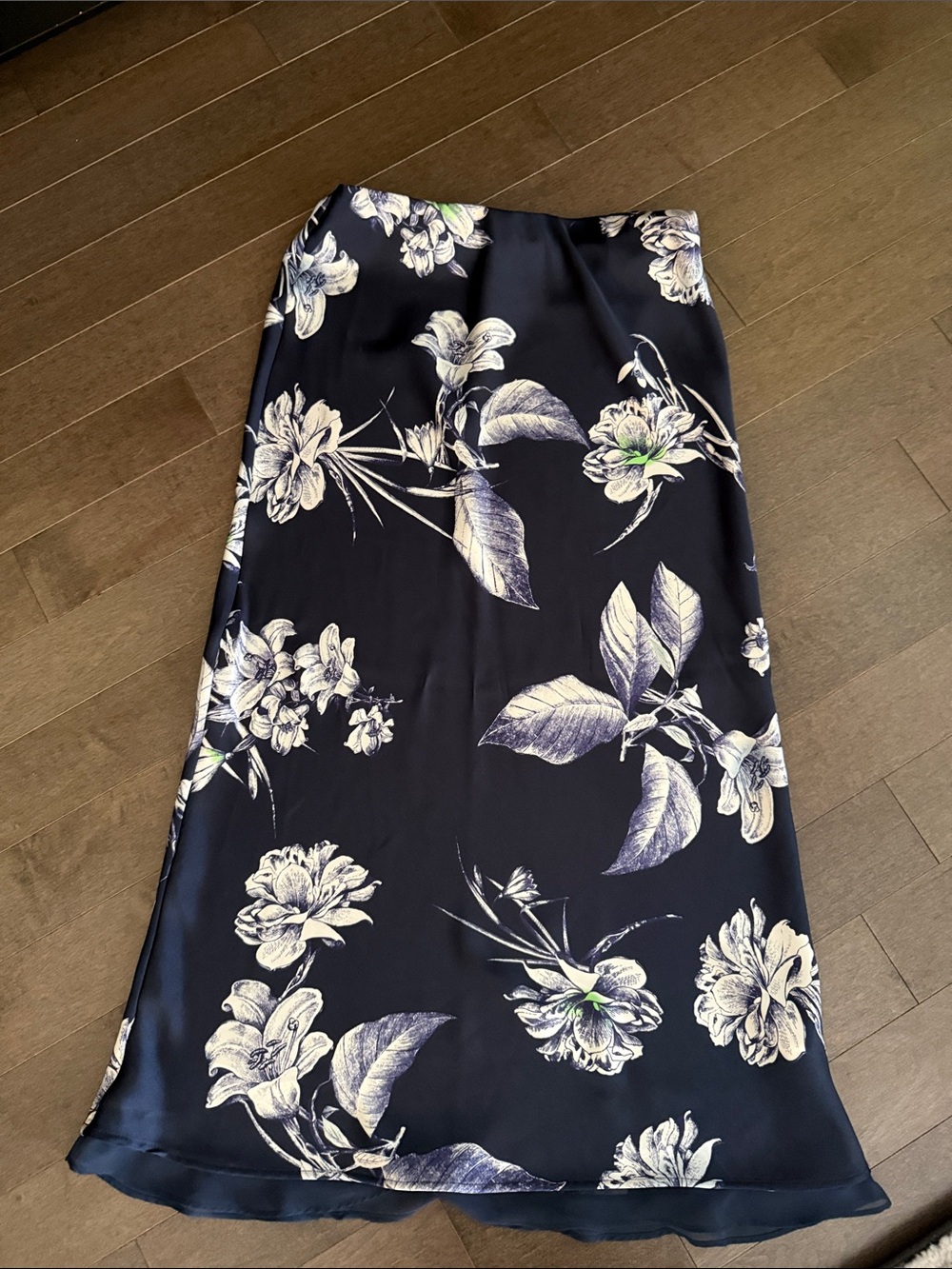 Zara Navy Maxi Skirt with White Floral Print
